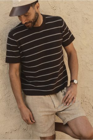 The Brody Sweater Tee in Espresso Stripe