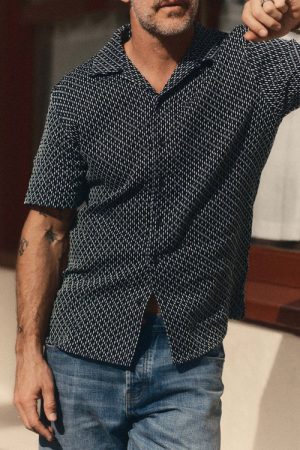 The Davis Shirt in Indigo Raindrop Sashiko
