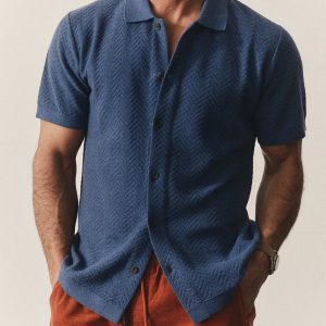 The Button Down Polo in Gulf Stream Herringbone