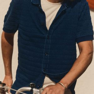 The Bywater Polo in Rinsed Indigo Knit Stripe