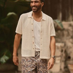 The Monterey Sweater Polo in Vintage White Crochet