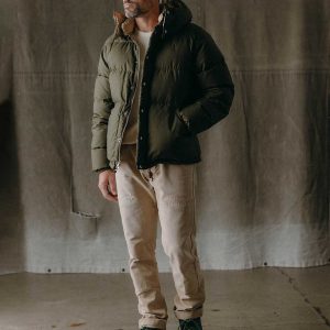 The Down Sweater in Olive Waxed Ripstop