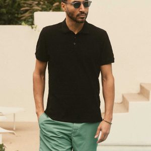The Pacific Polo in Black Indigo Pique Stripe