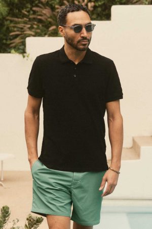 The Pacific Polo in Black Indigo Pique Stripe
