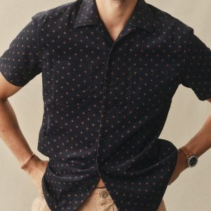 The Conrad Shirt in Navy Pigeon Foulard Pincord