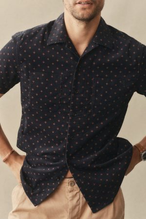 The Conrad Shirt in Navy Pigeon Foulard Pincord