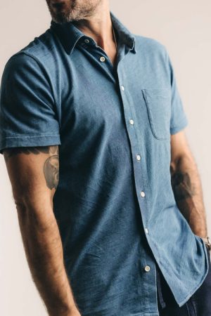 The Short Sleeve California in Washed Indigo Slub