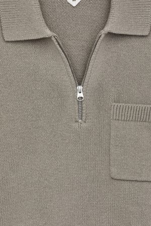 Knitted Wool Zip Polo Shirt