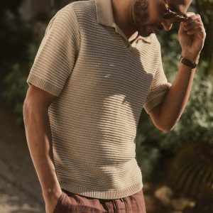 The Valencia Sweater Polo in Sand Stripe