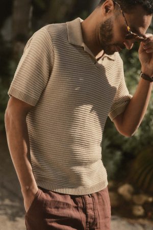 The Valencia Sweater Polo in Sand Stripe