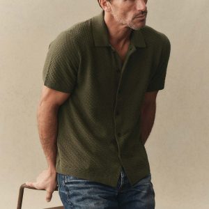 The Arlo Sweater Polo in Cilantro Texture Knit