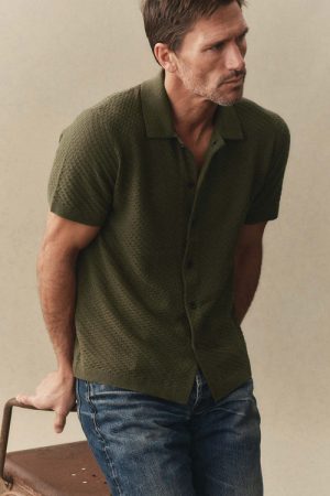 The Arlo Sweater Polo in Cilantro Texture Knit