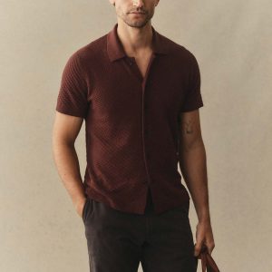 The Arlo Sweater Polo in Burgundy Texture Knit