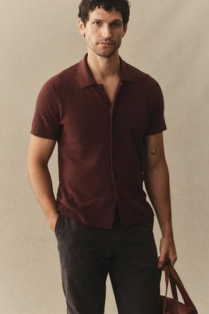 The Arlo Sweater Polo in Burgundy Texture Knit