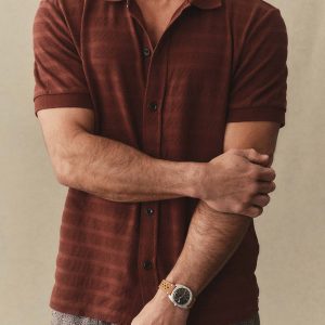 The Bywater Polo in Burgundy Knit Stripe