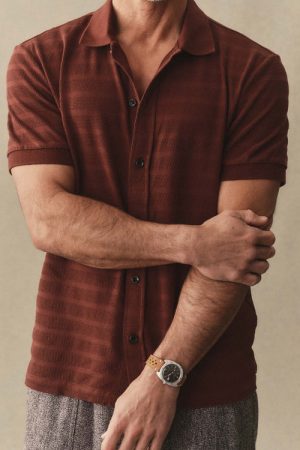 The Bywater Polo in Burgundy Knit Stripe