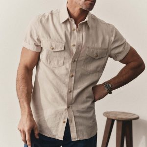 The Short Sleeve Crew Shirt in Natural Chambray