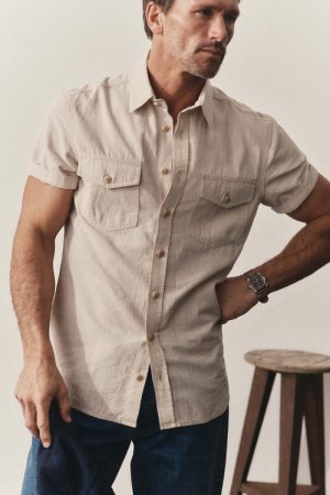 The Short Sleeve Crew Shirt in Natural Chambray