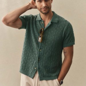 The Monterey Sweater Polo in Deep Sea Geo Crochet