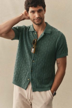 The Monterey Sweater Polo in Deep Sea Geo Crochet