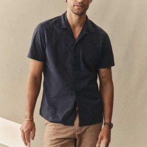 The Davis Shirt in Navy Floral Embroidery