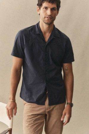 The Davis Shirt in Navy Floral Embroidery
