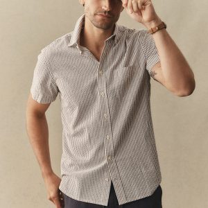 The Short Sleeve Jack in Steel Blue Stripe Seersucker