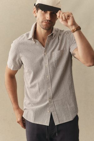 The Short Sleeve Jack in Steel Blue Stripe Seersucker
