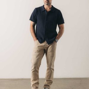 The Button Down Polo in Dark Navy Crochet