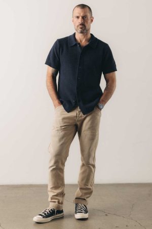 The Button Down Polo in Dark Navy Crochet