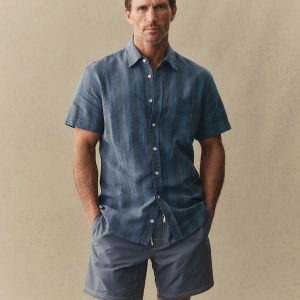 The Short Sleeve California in Blue Stone Stripe Hemp