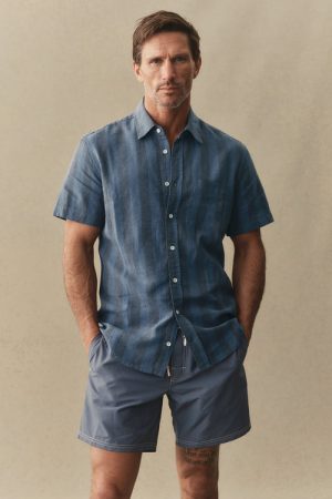 The Short Sleeve California in Blue Stone Stripe Hemp