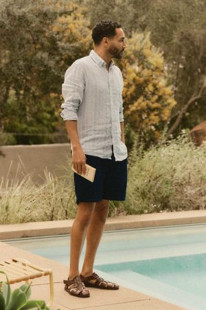 The Apres Short in Rinsed Indigo Pincord