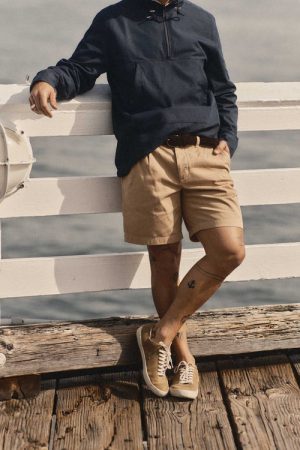 The Pleated Short in Organic Field Khaki Twill