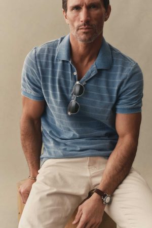 The Pacific Polo in Washed Indigo Pique Stripe